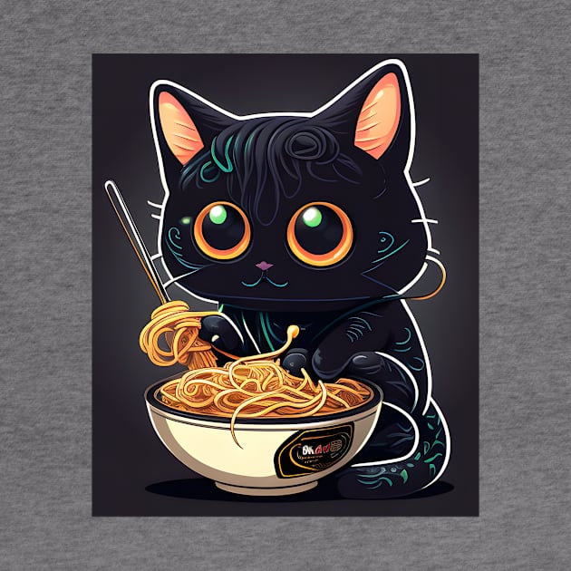 Cute Chibi Anime Manga Black Cat Ramen Lover by WilliamHoraceBatezell